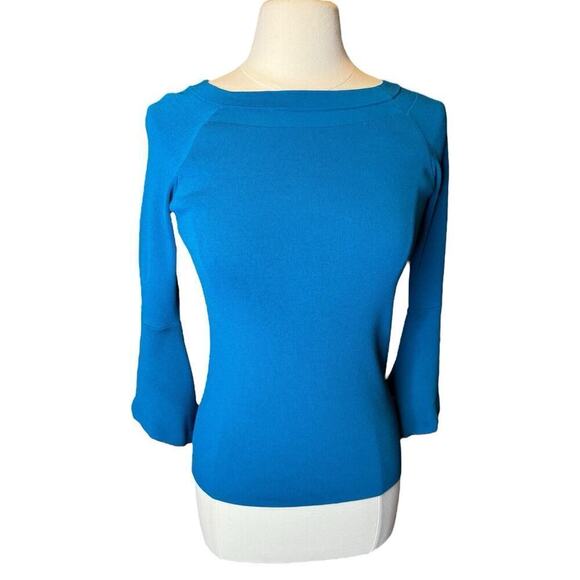 International Concepts Women's Blue Boat Neck Bell-Sleeve Blouse Petite Medium - Picture 2 of 7